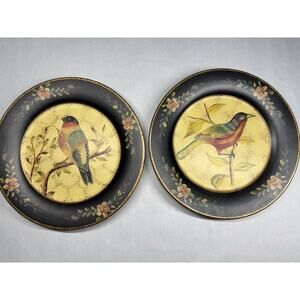 Set of 2 Decorative Bird Plates Floral Border Wall Art 10' Vintage Style Home